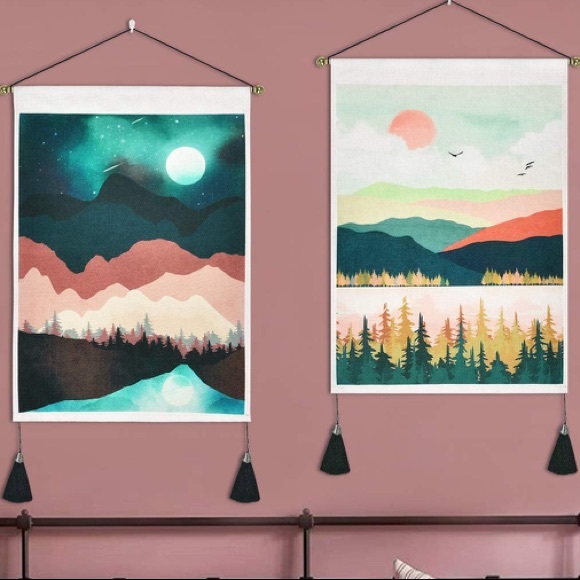Bohemian Retro Forest/Mountain Colorful Nature Banner Tassel Room Wall Decor Set - Picture 2 of 6